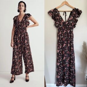 NEW Madewell | Ruffled Satin Wide Leg Jumpsuit in Pampas Blooms Floral Print, XS